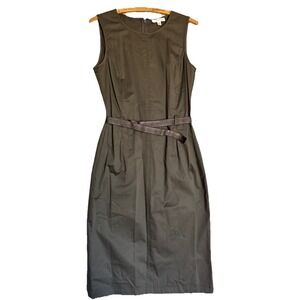 Emanuel Ungaro 8 Shift Dress Olive Green Sleeveless Waist Belt Career Office